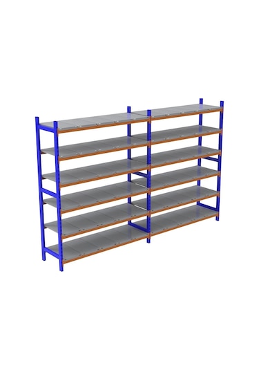 6 Katlı Duble Depo Rafı - 300-350 Kg Taşıma Kapasiteli Hafif Rack Raf 40x150x250 Cm Çok Renkli