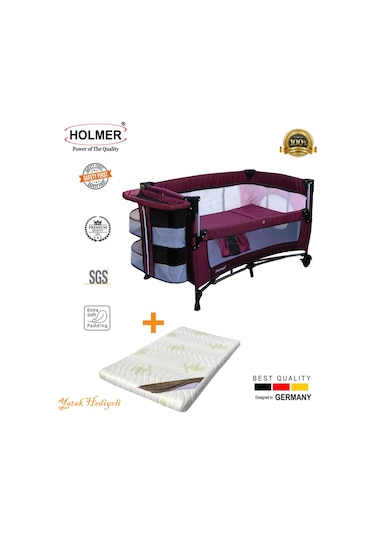 Holmer Kids Maxi Comfort Coolstyle Anne Yanı Oyun Parkı Beşik + Aloevera Yatak - Mürdüm