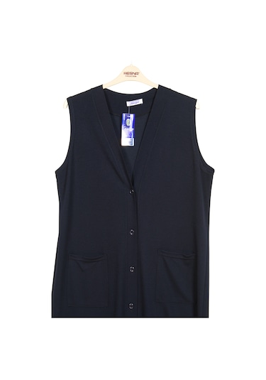 Hesna Kadın Buğra Uzun Lacivert Yelek Lacivert