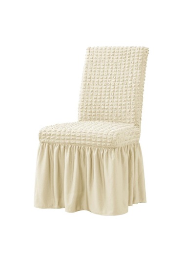 StarMall Brürümcük Etekli Sandalye Kılıfı, Lastikli,esnekli Sandalye Örtüsü 1 Adet Krem