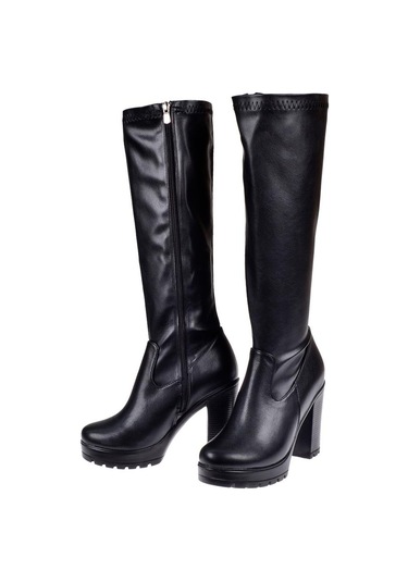 Pullman Streç Topuklu Kadın Çizme İz-1080 Siyah-siyah Siyah