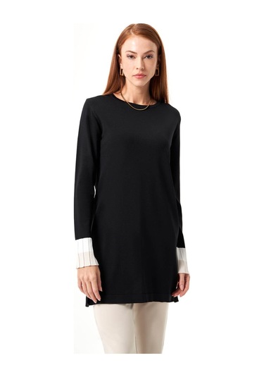 Mizalle Kol Piliseli Rayon Triko Siyah-taş Tunik Siyah - Taş Rengi