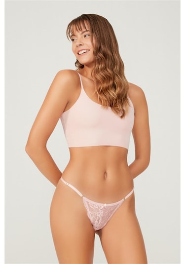 Önü Dantelli Tül Detaylı Kadın Tanga 6'lı Paket Külot Renkli-5 Çok Renkli