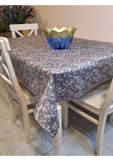 Kumaş Dokulu Tabanı Silikonlu Yıkanabilir Silinebilir Ütülenebilir Kaymaz Dekoratif Masa Örtüsü Brs021 Gri