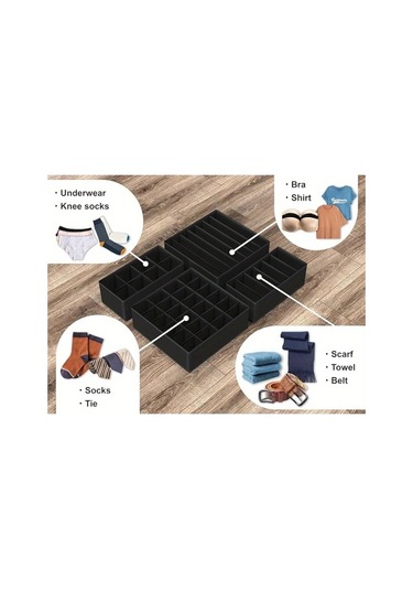 Gateesat Dayanıklı Kumaş 8 Bölmeli Gri Katlanır Dikdörtgen Çorap İç Giyiz Saklama Kutusu Gri