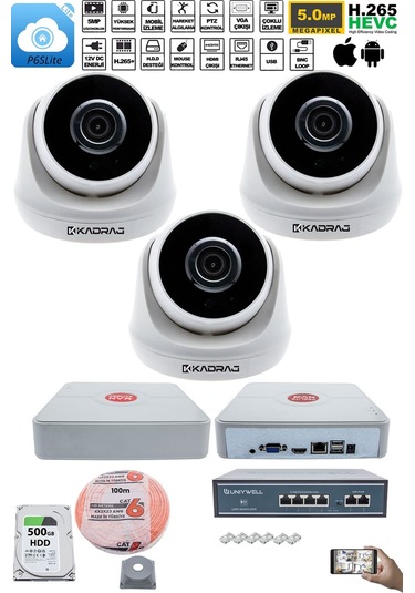 3 Kameralı Ip Dome Güvenlik Kamerası Seti Kdj-3s-1d-ıp-v0