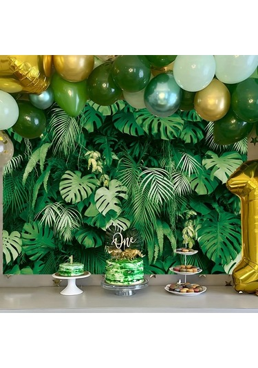 Yaz Tropikal Palmiye Yaprakları Zemin Hawaii Tema Orman Safari Bitkiler Fotoğraf Arka Plan Parti Dekor Banner Vinil W150 L130cm