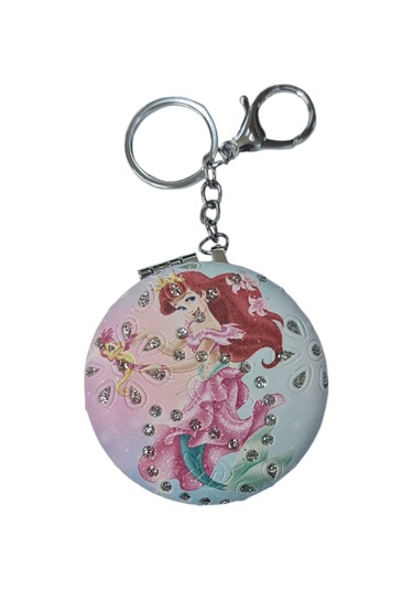 Gigi Panda Anahtarlıklı Deniz Kızı Desenli Katlanır Makyaj Aynası Pembe