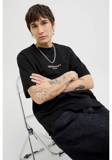 Jack & Jones Erkek Jorıslıngton Bisiklet Yaka Kısa Kollu %100 Pamuk T-shirt 12273157 Siyah Siyah