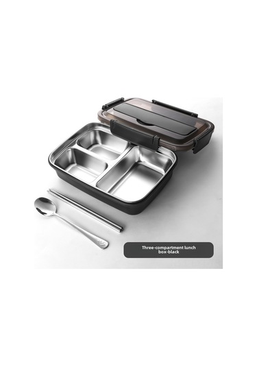 Youtek 304 Çelik Bölmeli Termos Yemek Kutusu - Öğrencilik Ve Ofis Kullanıma Uygun, Leakproof, Fresh Yemek Saklama, Taşınabilir Siyah 3 Bölme Diğer