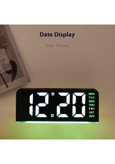 Gh8033 Led Dijital Saat Tarih Sıcaklık Göstergesi Ortam Işığı Çift Alarm Akıllı Masaüstü Saati - Beyaz Kasa / Pembe Işık Beyaz Kabuk / Pembe Işık