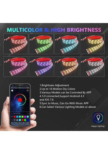 Ximistore9 "g3 Araç Altı Led Işık Kiti - 4'lü Set, 60x90cm, 16 Milyon Renk, Bluetooth Uygulama Kontrolü"