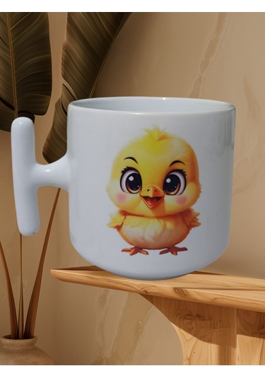 Minnoş Civciv Çift Taraf Baskılı T Kupa Bardak Beyaz T