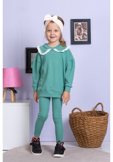 Fisto Yaka Detaylı Alt Üst Kaşkorse Kız Çocuk Takım Mint Yeşili