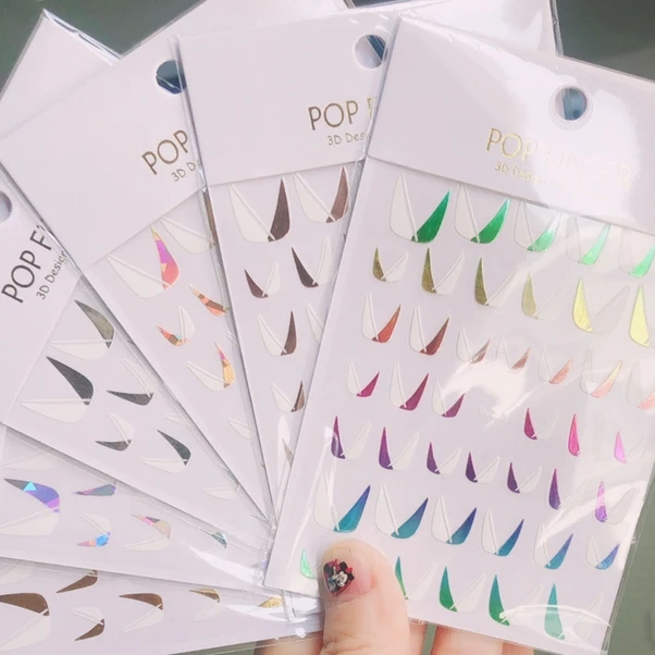 Gateesat French Uçlar 3d Parıltılı Pembe Beyaz Dekorasyon Tırnak Sticker