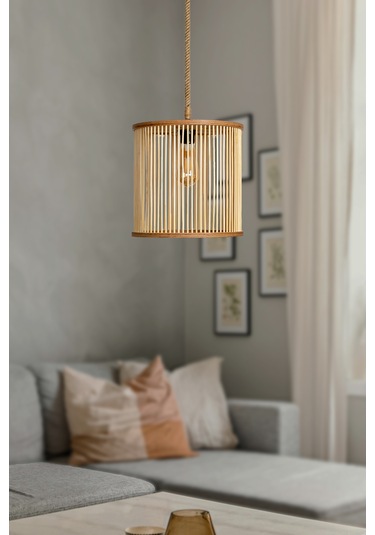 Rustik Bambu Serisi Selen Ahşap Sarkıt Avize Ahşap