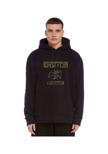 Led Zeppelin X Led Zeppelin Metal Baskılı Siyah Erkek Sweatshirt
