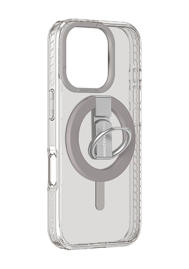İphone 16 Pro Uyumlu Kılıf Magsafe Şarj Özellikli Yüzük Standlı Amazingthing Titan Pro Serisi Kapak Gri