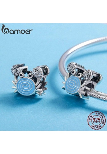 Novahub 925 Ayar Gümüş Komik Yengeç Boncuk Bilezik Kadın Mavi Emaye Göz Alıcı Gümüş