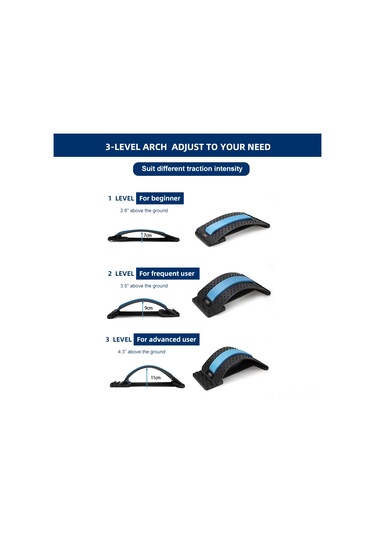 Padalink Bel Ağrısı İçin Akupunktur Masajlı Lumbar Stretcher - 3 Seviyeli Ayarlanabilir Esneme Desteği Siyah - Mavi