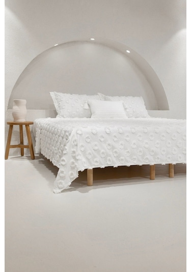 Koza Home Sitra Krem Çift Kişilik Püsküllü Yatak Örtüsü 230x250 2 Yastık 50