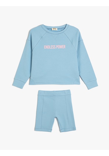 Koton 2'li Takım Tayt Sweatshirt Slogan Baskılı Mavi 4skg10182ak Mavi