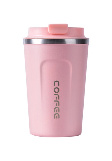 Hfambition Çift Katmanlı Vakumlu 304 Paslanmaz Çelik Termos Kahve Bardağı - 380ml Pembe, Taşınabilir Seyahat Ve Araç İçi Kullanım İçin İdeal Siyah