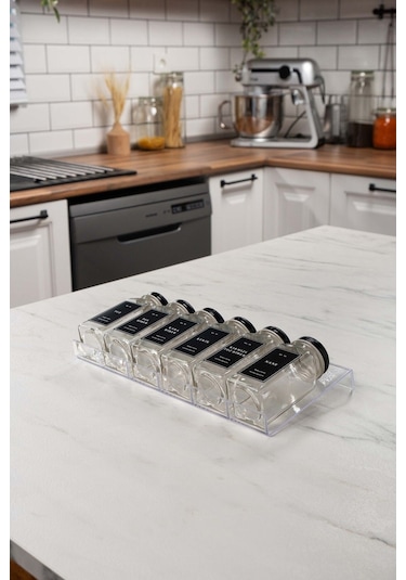 6'lı Set Lego Standlı Cam Baharatlık Takımı Siyah Kapak-siyah Etiket Baharatlık Seti-mh03syh06 Siyah - Şeffaf