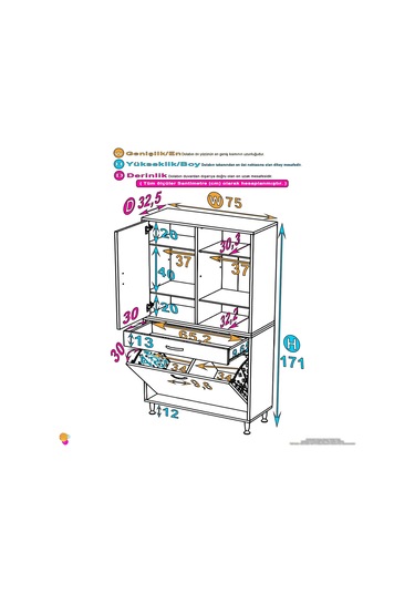 Modilayn Afra 75x173x32,5cm 1 Çekmece, 2 Göz Sepet, 1 Kapak, 6 Raf Dar Alan Banyo Dolabı Beyaz