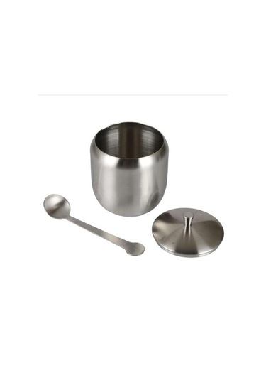 Dayanıklı Paslanmaz Çelik Şeker Kase Ev Çeşni Pot Mutfak Baharat Konteyner Kapak Kaşıkla Küçük Kaşık Kavanoz Gümüş Şeker Ve Amp Amp Krema Tencere 4 Izgara