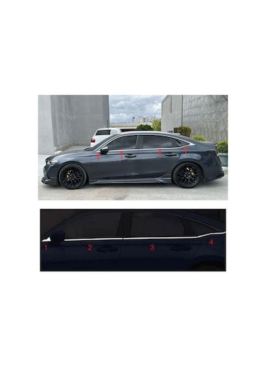 Honda Civic Fe1 Uyumlu Krom Cam Alt Çıtası 2021- 8 Parça