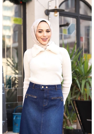 Beli Çıt Çıtlı Fermuar Cep Detaylı Kot Etek - 001