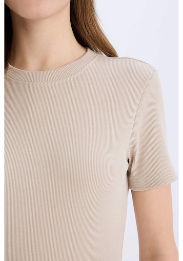 DeFacto Coool Bodycon Vücudu Saran Bisiklet Yaka Fitilli Kaşkorse Kısa Kollu Mini Elbise E7231AX25SPBG106 DeFacto Coool Bodycon Vücudu Saran Bisiklet Yaka Fitilli Kaşkorse Kısa Kollu Mini Elbise E7231AX25SPBG106