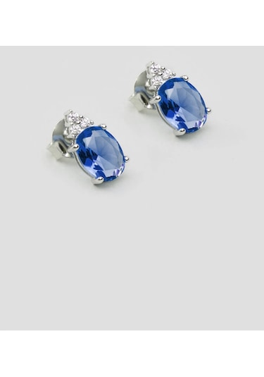 So Chic Lacivert Taşlı 18 Ayar Beyaz Altın Kaplama Gümüş Küpe