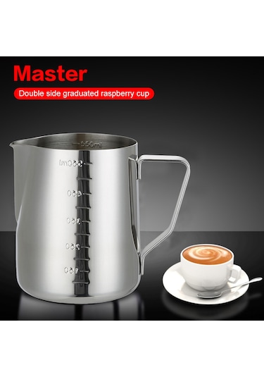 Fosenze 600ml Paslanmaz Çelik Ölçülü Süt Köpürtücü Kavanozu - Ördek Ağızlı Tasarım, Isı İletimi Hızlı, Dayanıklı, Kahve Köpüsü Yapımı Gümüş