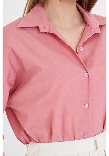 Armonika Kadın Açık Pembe Oversize Uzun Basic Gömlek Arm-22y001118
