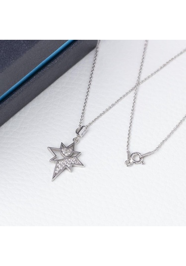 Nagiss Kuzey Kutup Yıldızı Model Kalp Detaylı 925 Ayar Gümüş Kadın Kolye