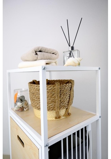 Digithome Metal Kirli Sepetli 2 Raflı Çok Amaçlı Banyo Düzenleyici Raf Organizer Akçaağaç Mrs-006 C1-1-369 Kahverengi