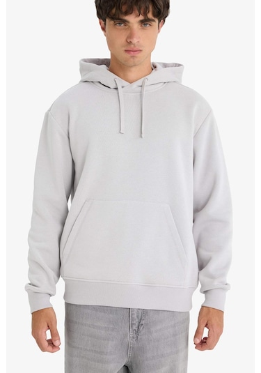DeFacto Regular Fit Kapüşonlu Kanguru Cepli İçi Yumuşak Tüylü Basic Düz Sweatshirt X8283AZ25SPGR184 DeFacto Regular Fit Kapüşonlu Kanguru Cepli İçi Yumuşak Tüylü Basic Düz Sweatshirt X8283AZ25SPGR184