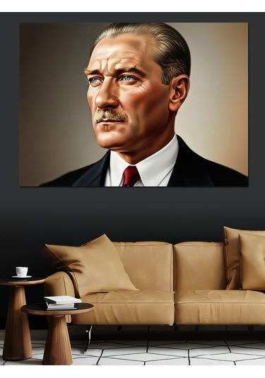 Ciddi Bakışlı Mustafa Kemal Atatürk Dekoratif Kanvas - Mdf Ahşap Tablo