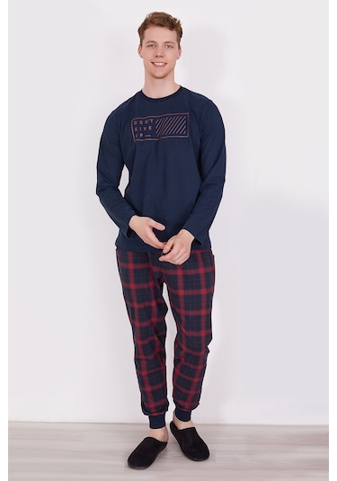 Arnetta Dont Give Up Navy Erkek Uzun Kol Pijama Takım