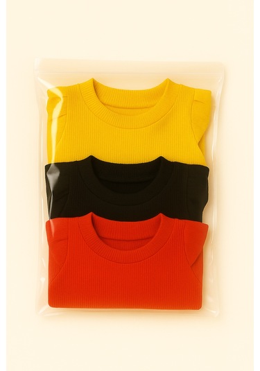 Kız Çocuk 3'lü Uzun Kollu Badi. 6 Ay 7 Yaş Arası 3 Lü Badi Seti Fırfır Detaylı %100 Pamuk Kız Bebek Kırmızı