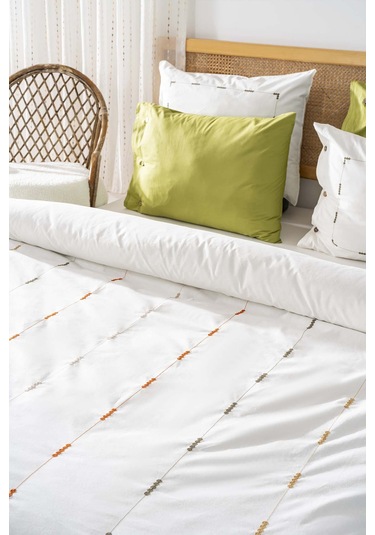 Victoria Yeşil Çift Kişilik Nakışlı %100 Pamuklu Nevresim Takımı 6 Parça Çeyiz Seti