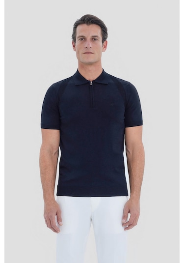 Sabri Özel Erkek Siyah Normal Kesim Regular Fit Viskon Dokulu Triko Polo Yaka Tişört