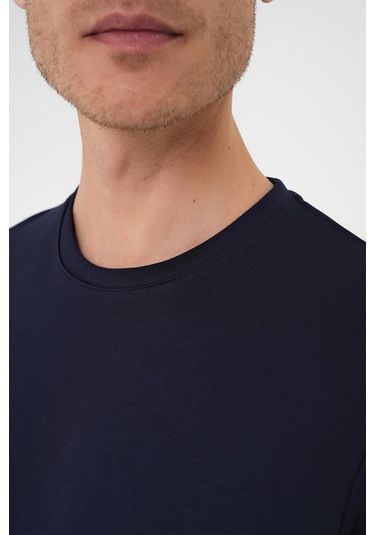 Comfort Fit Bisiklet Yaka Esnek Pamuk Casual Koyu Lacivert Tişört Ts 885 Lacivert