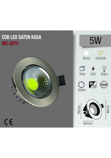 Maxled 5 W Saten Kasa Sıva Altı Gün Işığı 3000k Cob Led Spot Diğer