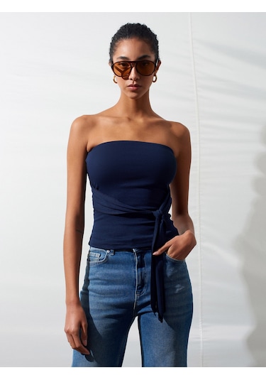 Dilvin 32841 Bağlamalı Bandeau Top-k.lacivert