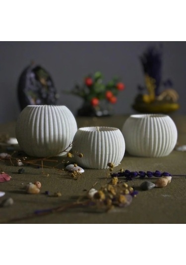3 Lü Tealight Mumluk Seti Dekoratif Ev & Salon Mumluğu Hediyelik Set Mermer Desen