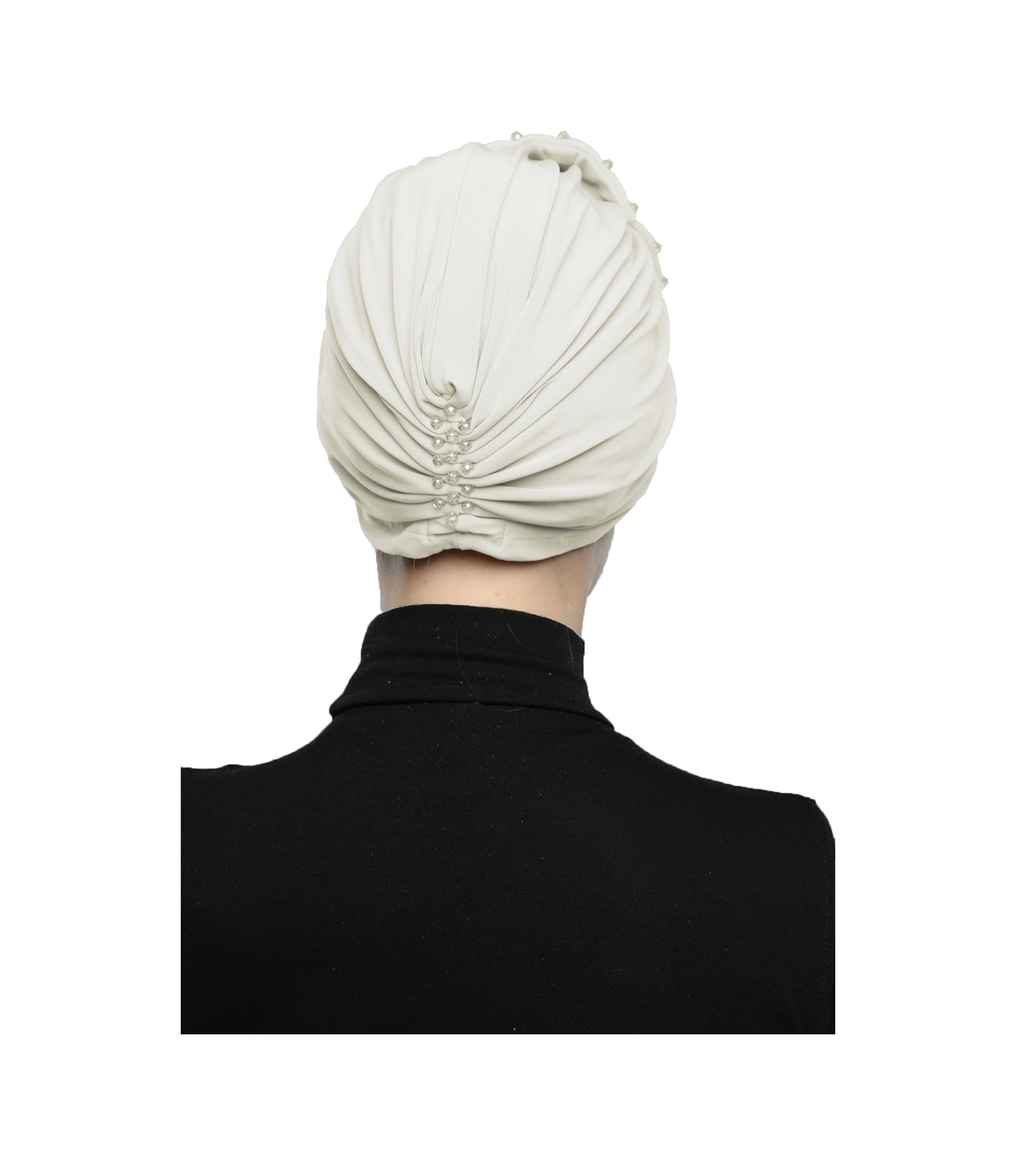 Kristal Yelpaze Taş Işlemeli Çift Taraflı Astarlı Krem Hazır Türban Tesettür Abiye Bone Krem