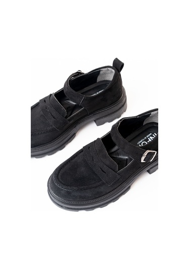 745-771 Siyah Süet Kadın Günlük Yüksek Tabanlı Loafer Ayakkabı Siyah